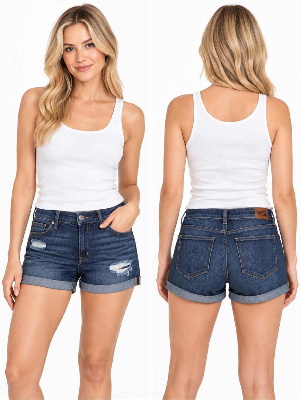 PAIGE Jimmy Jimmy Denim Shorts Women Dark Wash Distressed Cuffed Stretch Size 28